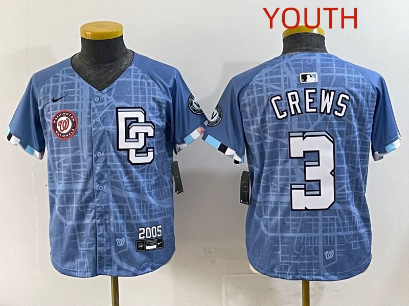 Youth 2025 Washington Nationals 3 Crews Blue Joint Name Nike MLB Jersey style 10